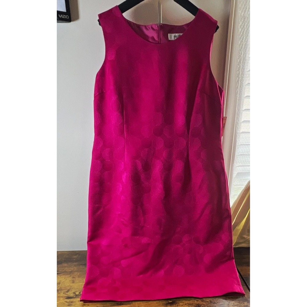 Jones Studio Pink Geometric Sheath Dress Round Neck Sleeveless Knee Zip 16